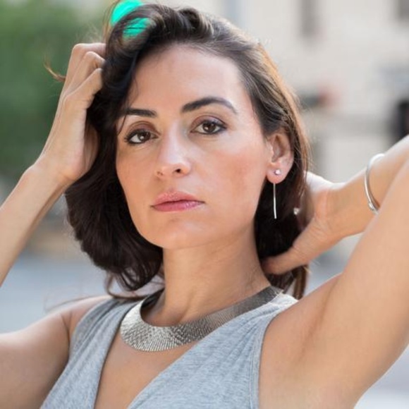 CZ Curve Bar Dangle Earrings | 925 Sterling Silver - Picture 3 of 8